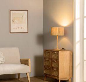 Thebae Solid Wood 21.3" Table Lamp with In-line Switch Control and Grass Made-Up Lampshade