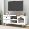 Living Room White TV Stand with Drawers and Open Shelves, A Cabinet with Glass Doors for Storage