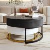 Modern Round Lift-top Nesting Coffee Tables with 2 Drawers White & Black