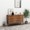 Industrial Style 6 Drawer Double Dresser; Rustic Brown Wood Storage Dresser Clothes Organizer with Sturdy Steel Frame;  Chest with 6 Drawer;  Storage