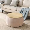 Round Storage Ottoman, 2 in 1 Function, Work as End table and Ottoman, Pink (25.5"x25.5"x14.5")