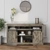 58" Farmhouse Double-Door Three-Layer TV Cabinet in Light Gray