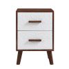 U-Can Square End Table Side Table with 2 Drawers Adorned with Embossed Patterns for Living Room, Hallway, Brown+White