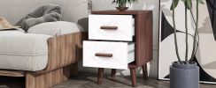 U-Can Square End Table Side Table with 2 Drawers Adorned with Embossed Patterns for Living Room, Hallway, Brown+White