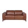 Dual-Power Leather Reclining Sofa - Articulating Power Headrest, Padded Armrest - Coach Colored, Luxurious Comfort