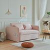 Chenille fabric pull-out sofa bed,sleeper loveseat couch with adjustable armrests-Pink