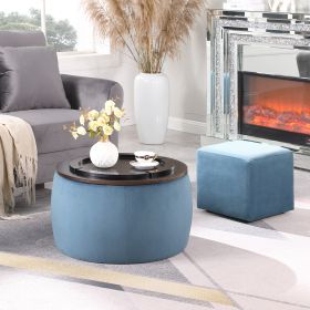 [Video] Round Ottoman Set with Storage, 2 in 1 combination, Round Coffee Table, Square Foot Rest Footstool for Living Room Bedroom Entryway Office