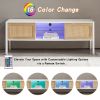 54.33" Rattan TV cabinet with variable color light strip, double sliding doors for storage, adjustable shelf, metal legs, TV console for living room ,