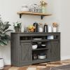 Dark Gray Farmhouse Storage Cabinet Sideboard Shelves Movable Barn Door Tv Stands For Living Room Indoor