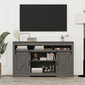 Dark Gray Farmhouse Storage Cabinet Sideboard Shelves Movable Barn Door Tv Stands For Living Room Indoor