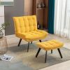 Modern Soft Velvet Fabric Material Large Width Accent Chair Leisure Chair Armchair TV Chair Bedroom Chair With Ottoman Black Legs For Indoor Home And