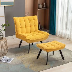 Modern Soft Velvet Fabric Material Large Width Accent Chair Leisure Chair Armchair TV Chair Bedroom Chair With Ottoman Black Legs For Indoor Home And (Color: Yellow)