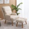 Accent Chair with Ottoman Set, Fabric Armchair with Wood Legs and Adjustable Backrest , Mid Century Modern Comfy Lounge Chair for Living Room, Bedroom