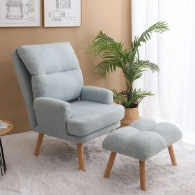 Accent Chair with Ottoman Set;  Fabric Armchair with Wood Legs and Adjustable Backrest ;  Mid Century Modern Comfy Lounge Chair for Living Room;  Bedr (Color: Blue)