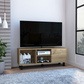 Tv Stand for TVÂ´s up 43" Three Open Shelves Fredericia, One Cabinet, Light Oak Finish (Color: Light Oak)