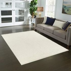 Traditional Solid Casual Tufted Shag Indoor Area Rug (Color: Ivory, size: 7' x 10')