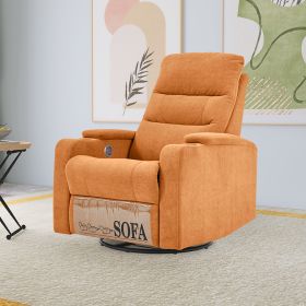 Swivel Rocking Recliner Sofa Chair With USB Charge Port & Cup Holder For Living Room, Bedroom (Color: light orange)