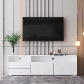 62.99-inch modern style multi-storage space white slide rail TV cabinet (Main Material: Particle Board, Color: White)