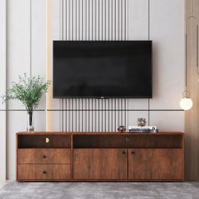 62.99-inch modern style multi-storage space white slide rail TV cabinet (Main Material: Particle Board, Color: Rosewood)