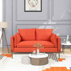 Modern Style Sofa Linen Fabric Loveseat Small Love Seats Couch for Small Spaces; Living Room; Apartment (Color: Orange)