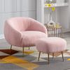 Modern Comfy Leisure Accent Chair; Teddy Short Plush Particle Velvet Armchair with Ottoman for Living Room