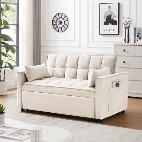 Modern Velvet Loveseat Futon Sofa Couch w/Pullout Bed,Small Love Seat Lounge Sofa w/Reclining Backrest,Toss Pillows, Pockets,Furniture for Living Room (Color: As pic)