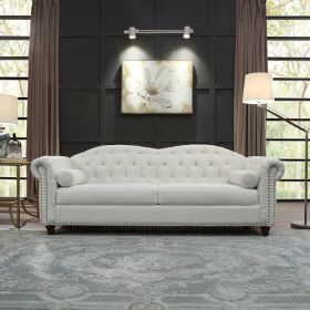 Classic Traditional Living Room Upholstered Sofa with high-tech Fabric Surface/ Chesterfield Tufted Fabric Sofa Couch, Large-White (Material: technical leather, Color: White)