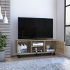 Tv Stand for TVÂ´s up 43" Three Open Shelves Fredericia, One Cabinet, Light Oak Finish