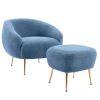 Modern Comfy Leisure Accent Chair; Teddy Short Plush Particle Velvet Armchair with Ottoman for Living Room