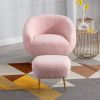 Modern Comfy Leisure Accent Chair; Teddy Short Plush Particle Velvet Armchair with Ottoman for Living Room