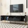 U-Can Modern TV Stand for 70+ Inch TV, Entertainment Center TV Media Console Table, with Shelf, 2 Drawers and 2 Cabinets, TV Console Cabinet Furniture