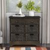 Rustic Acacia Wood Storage Cabinet with Two Drawers and Four Classic Rattan Baskets for Dining Room, Entryway, or Living Room