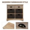 Rustic Acacia Wood Storage Cabinet with Two Drawers and Four Classic Rattan Baskets for Dining Room, Entryway, or Living Room