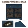 Rustic Acacia Wood Storage Cabinet with Two Drawers and Four Classic Rattan Baskets for Dining Room, Entryway, or Living Room