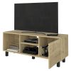 Tv Stand for TVÂ´s up 43" Three Open Shelves Fredericia, One Cabinet, Light Oak Finish