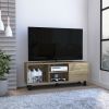 Tv Stand for TVÂ´s up 43" Three Open Shelves Fredericia, One Cabinet, Light Oak Finish