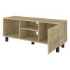 Tv Stand for TVÂ´s up 43" Three Open Shelves Fredericia, One Cabinet, Light Oak Finish