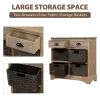 Rustic Acacia Wood Storage Cabinet with Two Drawers and Four Classic Rattan Baskets for Dining Room, Entryway, or Living Room