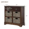 Rustic Acacia Wood Storage Cabinet with Two Drawers and Four Classic Rattan Baskets for Dining Room, Entryway, or Living Room