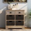 Rustic Acacia Wood Storage Cabinet with Two Drawers and Four Classic Rattan Baskets for Dining Room, Entryway, or Living Room