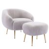 Modern Comfy Leisure Accent Chair; Teddy Short Plush Particle Velvet Armchair with Ottoman for Living Room