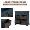 Rustic Acacia Wood Storage Cabinet with Two Drawers and Four Classic Rattan Baskets for Dining Room, Entryway, or Living Room