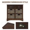 Rustic Acacia Wood Storage Cabinet with Two Drawers and Four Classic Rattan Baskets for Dining Room, Entryway, or Living Room